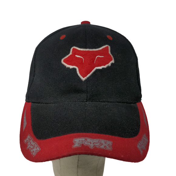 Fox Racing Strapback Hat Black Red One Size Big Embroidered Logo - Picture 1 of 11